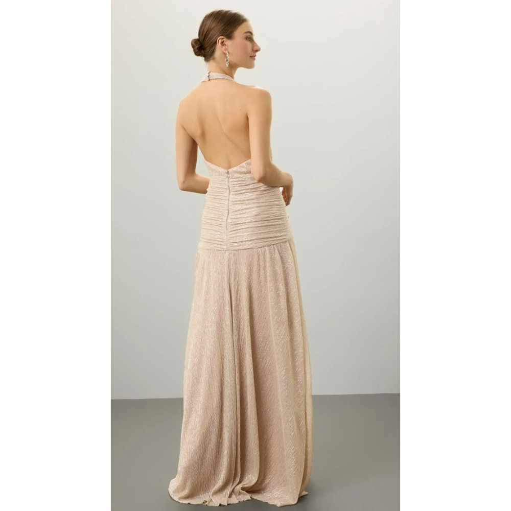 PatBO Lurex Draped Maxi Gold Dress Size US4 - Picture 3 of 9